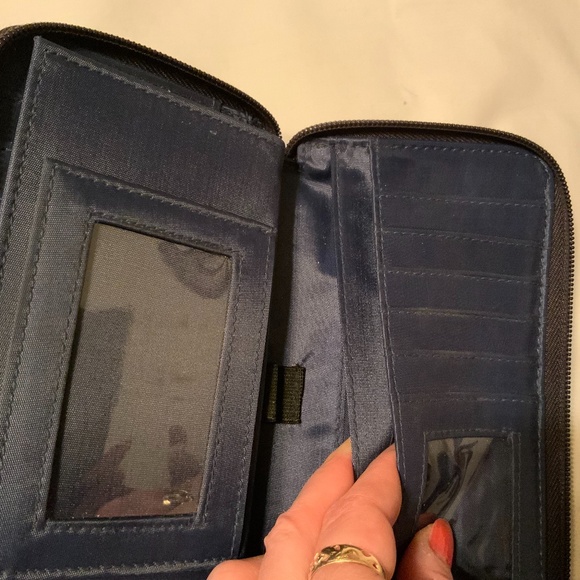 Roots Blue Denim Jean Multi-Pocket Double Zippered Wallet - Picture 6 of 12